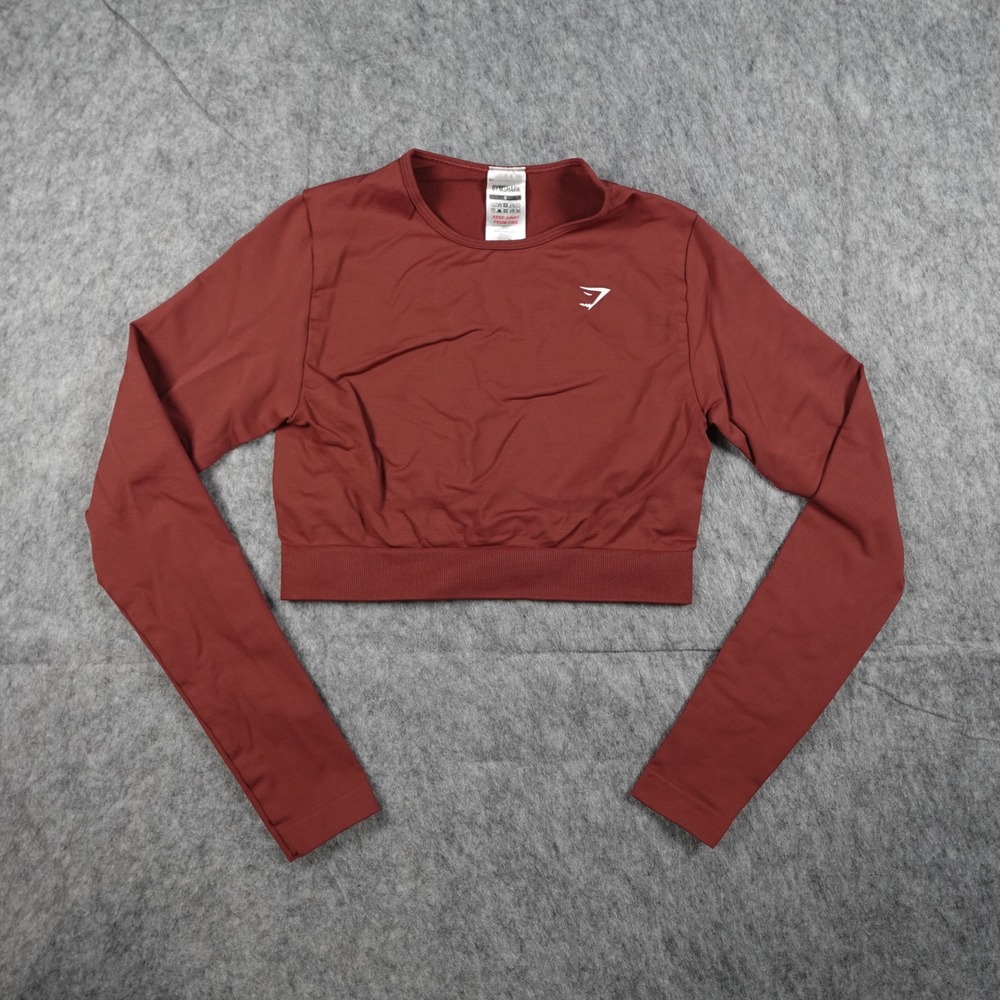 Gymshark Top Women Small Red Vital Seamless Long Sleeve Cropped Gym Workout